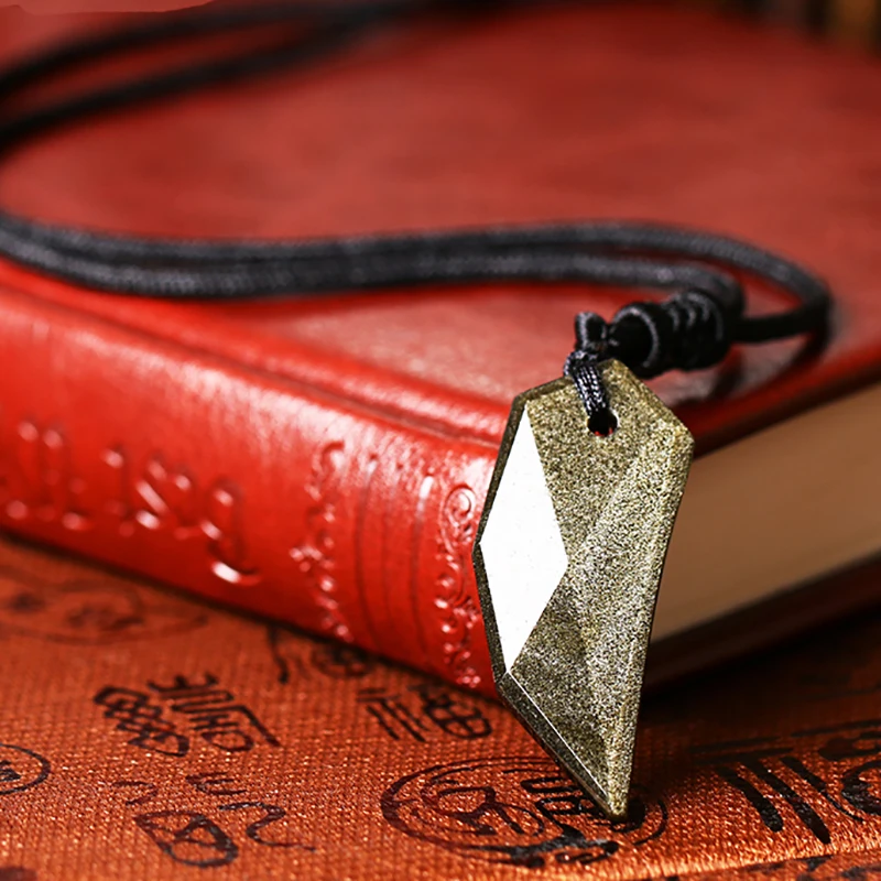 Натуральный Золотой обсидиан кулон ожерелье волчий зуб модные ювелирные изделия винтажный Вдохновленный Спайк амулет кулон с цепочкой для мужчин и женщин