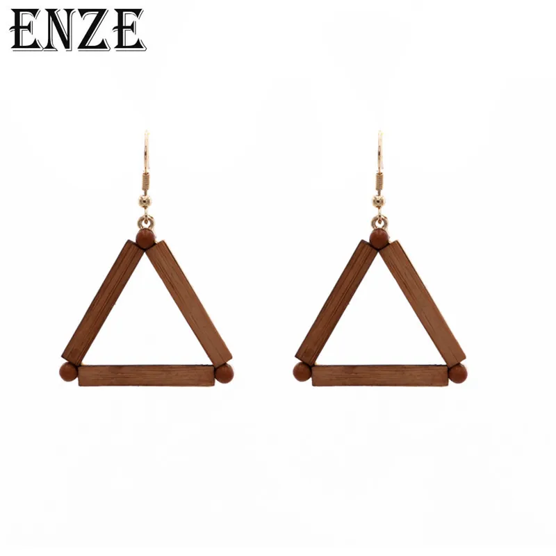 

ENZE popular geometric jewelry square triangle shaped bamboo hollow fashion earrings accessories for women wholesale