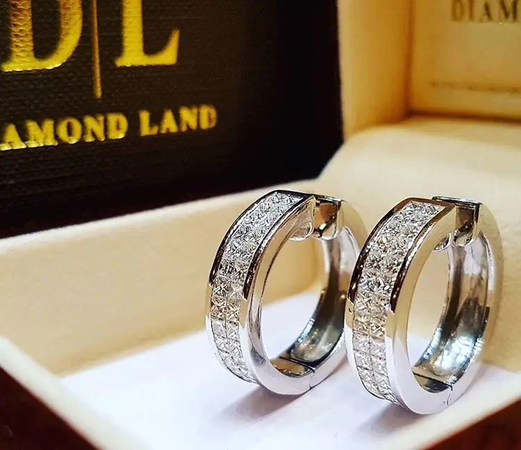Шарм круглый серебряного цвета круг серьги в виде колец, для Для женщин классические ювелирные изделия Блестящий Bling CZ серьга-кольцо со стразами подарки L4M046