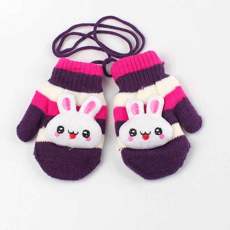 Children Gloves Hanging Knitted Character Rabbit Winter Kids Gloves