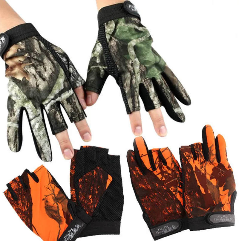 1 Pair Waterproof Anti-slip Gloves 3 Cut Fingers For Fishing Hunting Shooting