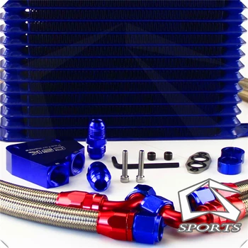 

10 Row Oil Cooler Kit + Sandwich Plate For BILLET LS1 LS2 LS3 LSX VE HSV Blue
