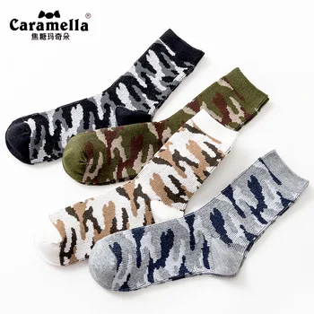 

4 pairs gift boxes Autumn and winter men's socks Camouflage double-tube Fashion Camo sports socks with print