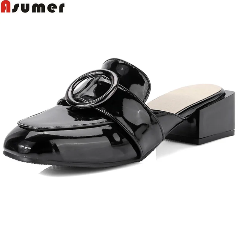 comprar ASUMER 2018 nova moda primavera outono sapatos mulher saltos quadrados mulheres de couro chinelos casuais big size 33 43