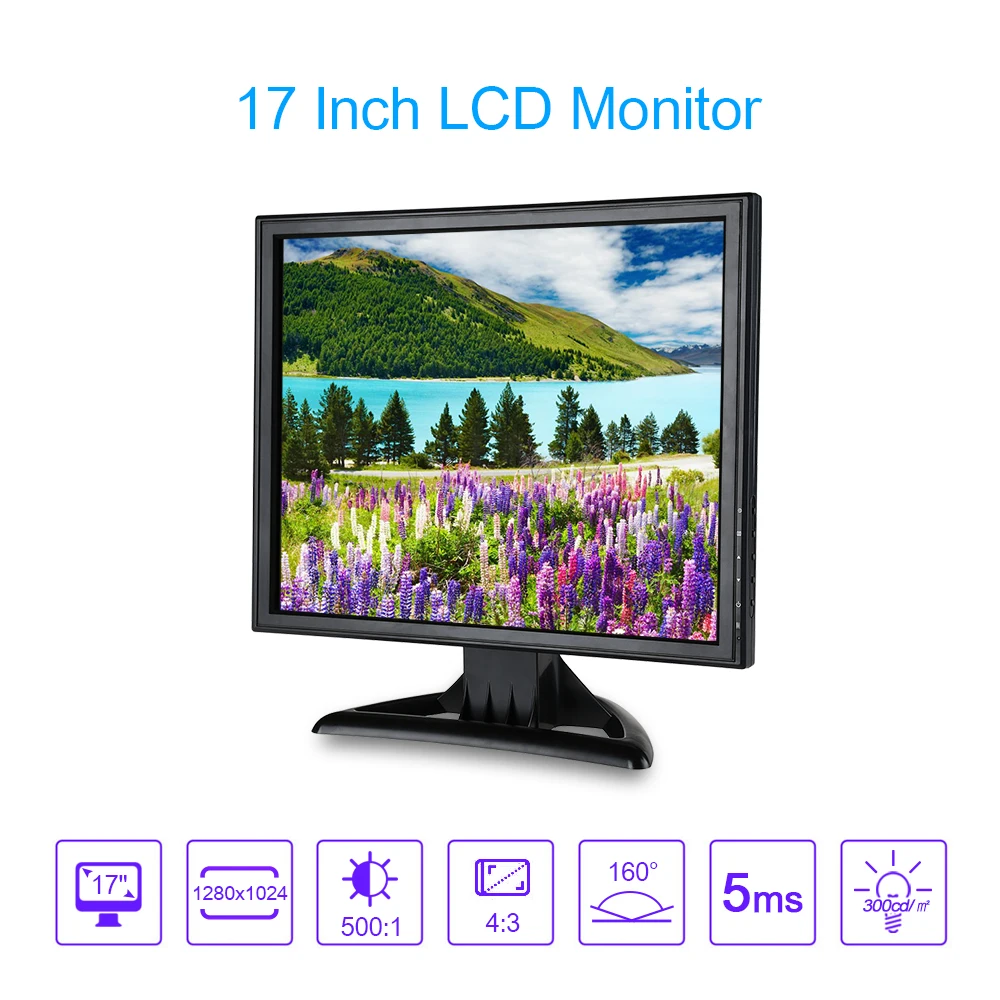 

EYOYO 17 Inch 1280*1024 LCD CCTV Monitor Driver Board VGA AV HD BNC Video Audio 4:3 Built-in Speakers For PC DVR CCTV Camera