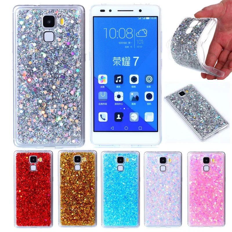 

Huawei Honor 7 Honor7 Colored Shining Case Soft Silicone TPU Frame with Shiny Glitter Back Cover Case for Huawei Honor 7 5.2inch