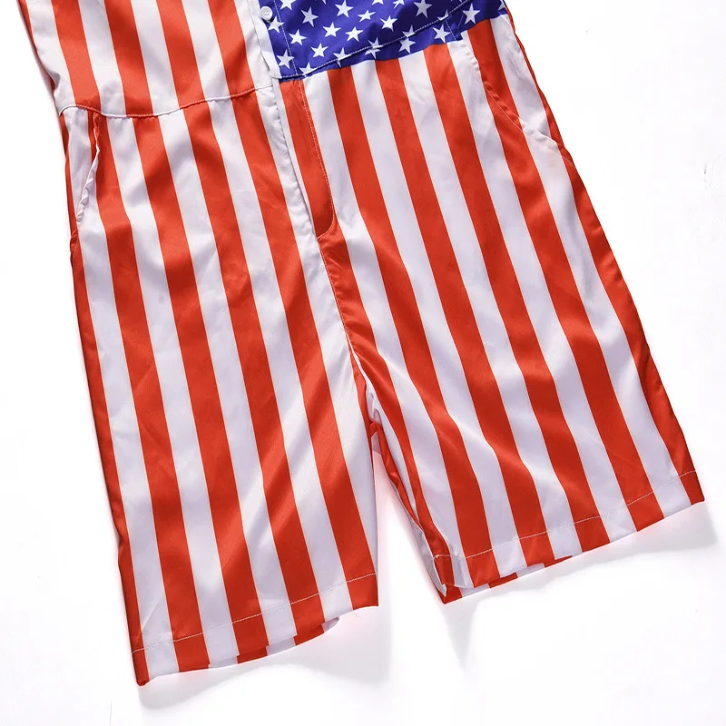 Summer New Design Overalls Mens Romper 3D Striped Stars Stitching Romper Casual Jumpsuit Male Beach Sets One-piece Plus Size