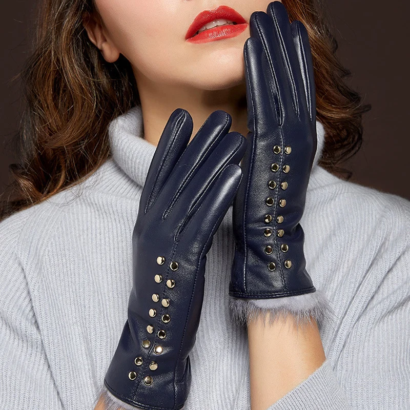Genuine Leather Gloves Woman's Winter Mink Hair Touchscreen Sheepskin Gloves Plus Velvet Thicken Warm Driving Mittens MLZ035 Genuine Leather Gloves Woman's Winter Mink Hair Touchscreen Sheepskin Gloves Plus Velvet Thicken Warm Driving Mittens MLZ035