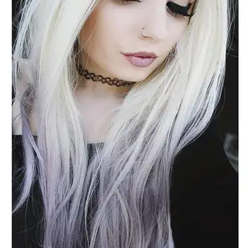 Fashion Fluffy Long Straight Blonde Purple Ombre Mixed Colors