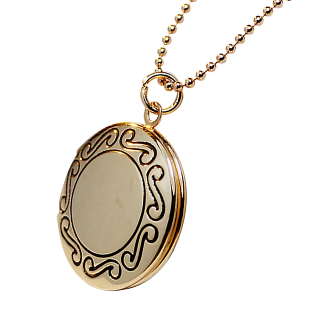 Women Openable Round Picture Photo Locket Pendant Necklace Chain 