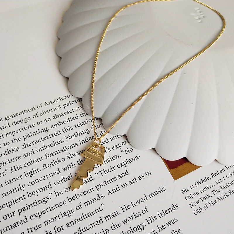 Peri'sBox золотого цвета замок ожерелье с подвеской в виде ключа для женщин 925 пробы Серебряные Подвески Чокеры ожерелья минималистичный слоистый чокер