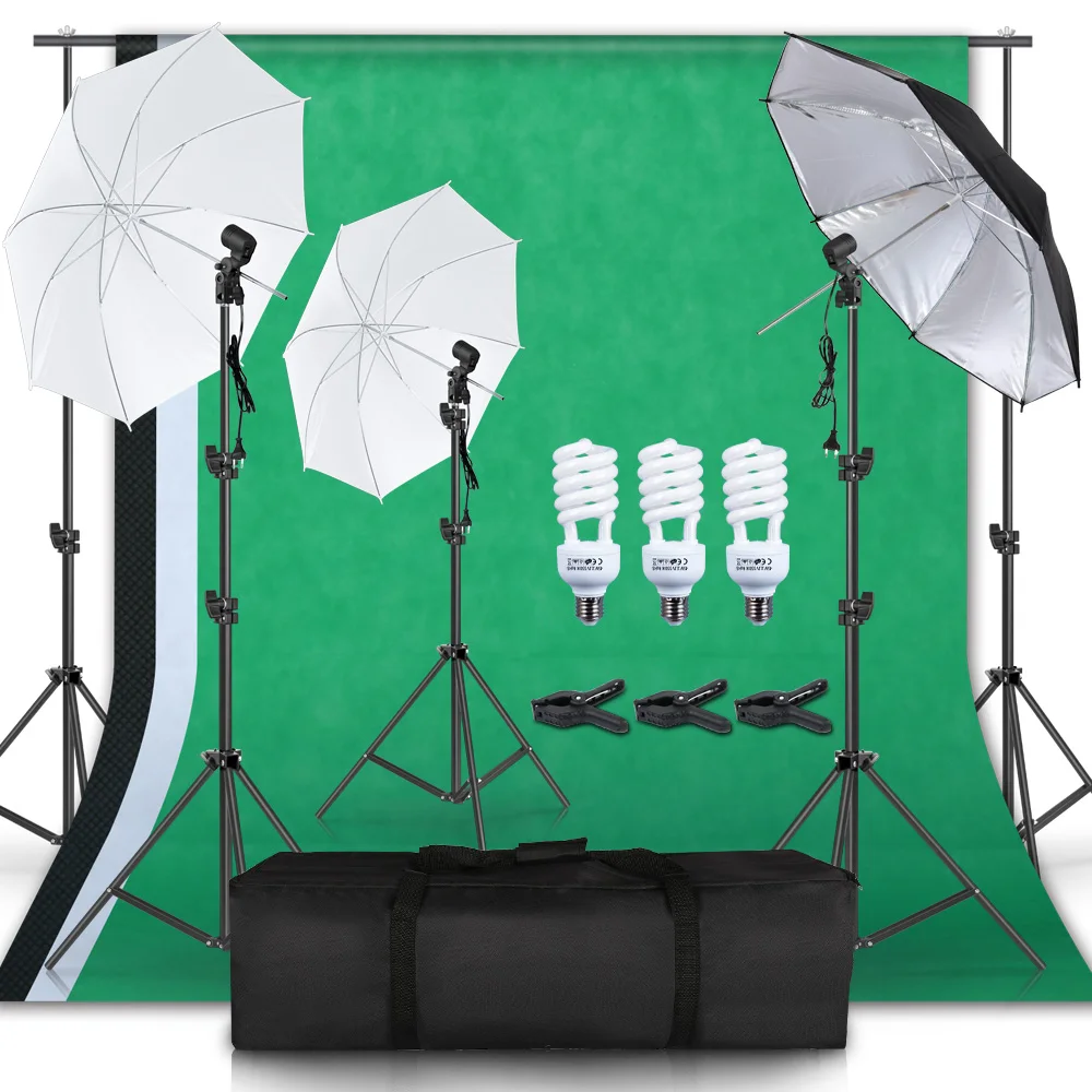 

Photo Studio Reflective Soft light Umbrella Kit With 2.6x3M Background Stand,Light Tripod,Backdrop Cloth For Photography Video