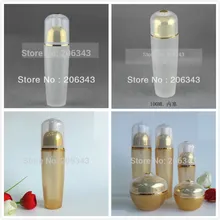 100 ml חלבית/צהוב זכוכית בקבוק עם זהב לחץ משאבת מכסה עבור קרם/תחליב/סרום/קרן /טונר טיפוח עור עור אריזה(China)