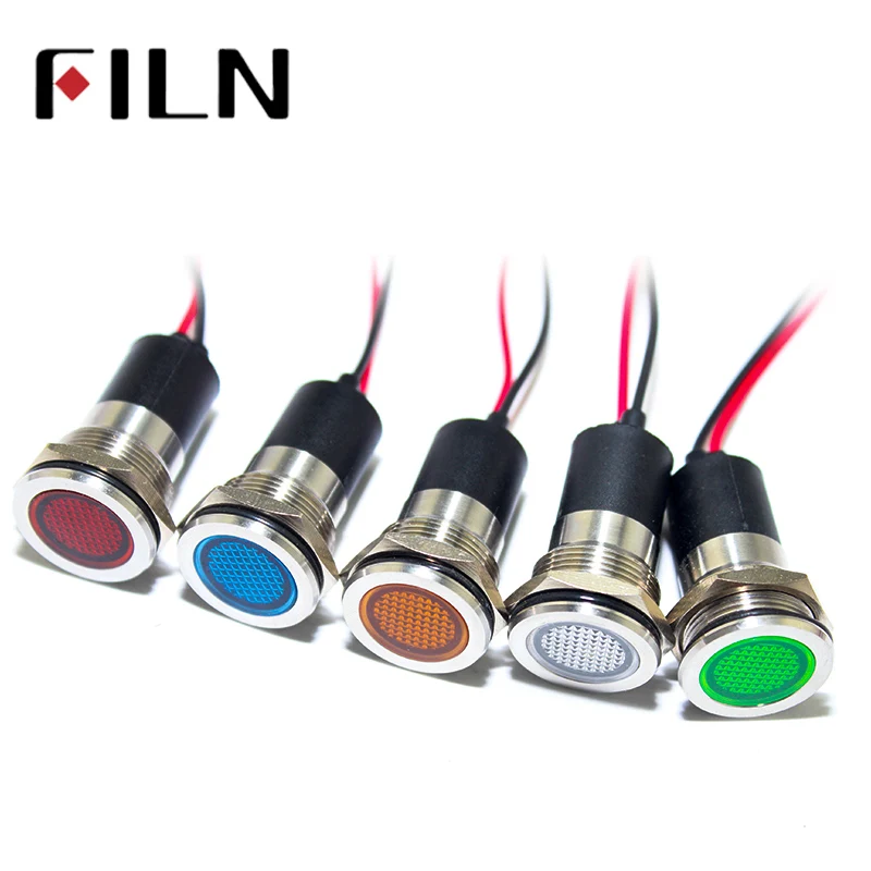 

FILN red green yellow blue white led metal 19mm mounting hole 24v 110v 220v 12v indicator light with 20cm cable