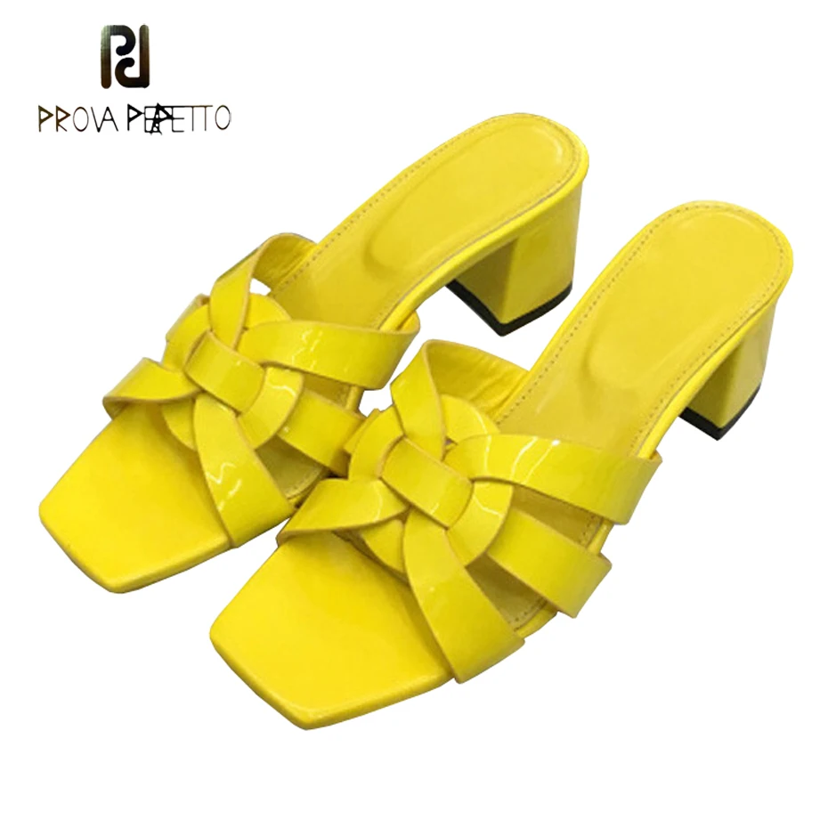

Prova Perfetto 2018 newest large size 42 women cross strappy slides for summer square heel open toe slippers mules women shoes