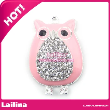 

Alloy Charm Chunky Necklace Owl Charms,Cute Rhinestone Pendant for Kids