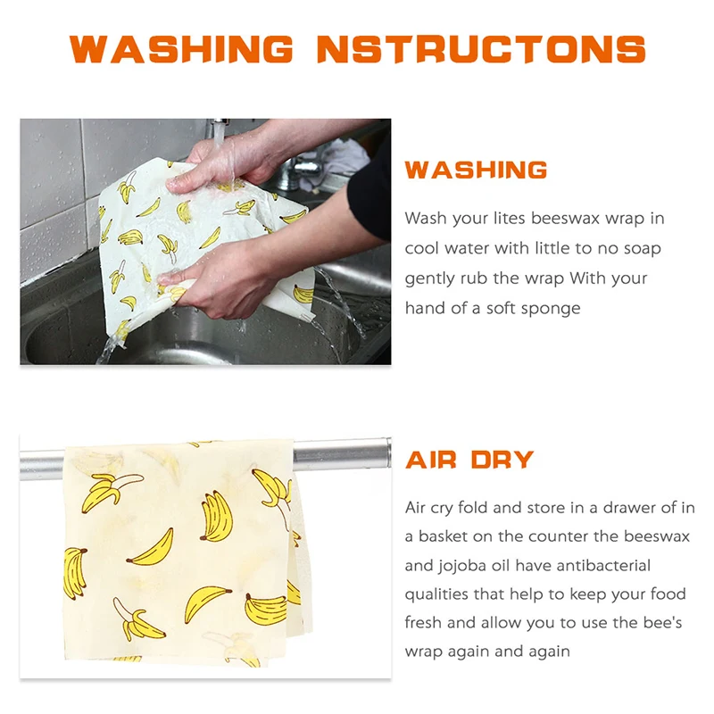 3PCS Hexagon Organic Cotton Beeswax Fresh Cloth Reusable Food Preservation Cloth Kitchen Supplies