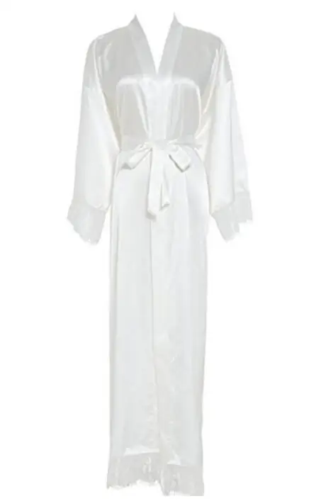 Летнее кружевное лоскутное атласное кимоно халат сексуальная одежда для сна Нижнее белье сорочка женская шелковая длинная ночная рубашка Свадебные халаты для подружек невесты