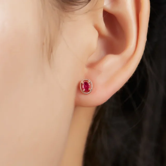 Rose Gold Gemstone - Stud Earrings  - Natural Ruby Solid 14K  6
