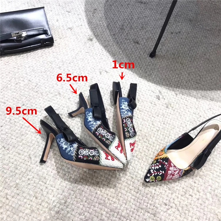Ethnic Embroidery Women Pumps Retro Bohemina Fashion Shoes 2019 New Spring Pointed Toe Buckle Ladies High Heels 9.5 cm 6.5cm