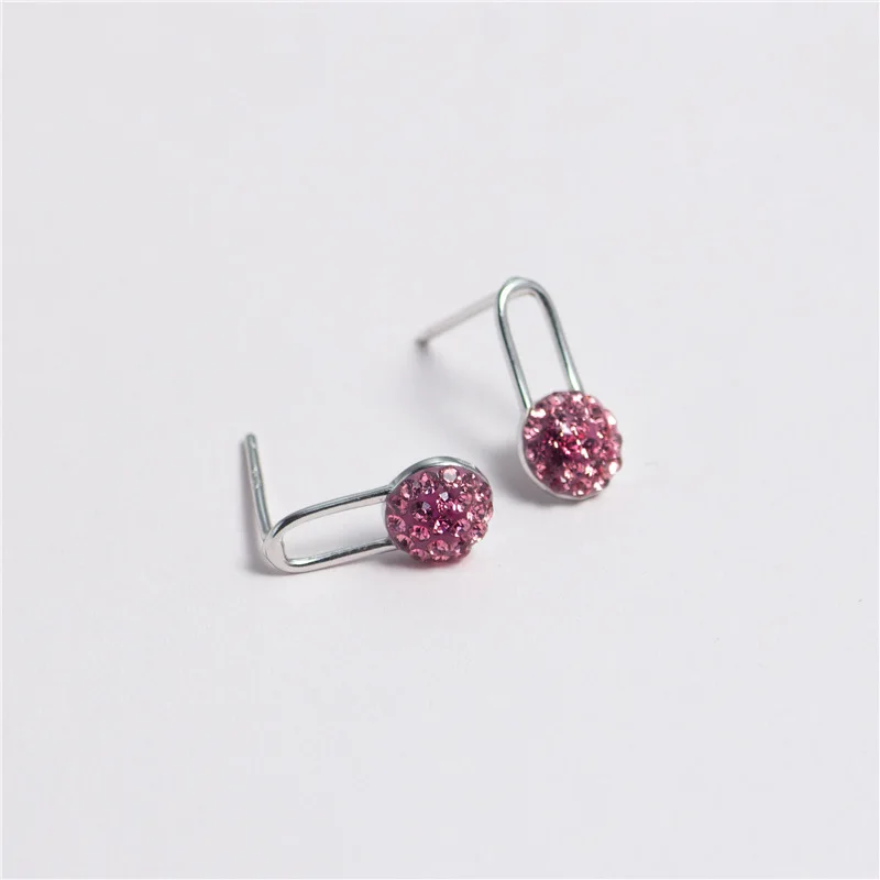 sweet pink zircon half ball earrings woman S925 sterling silver jewelry fashion stud earrings for women gift silver earring