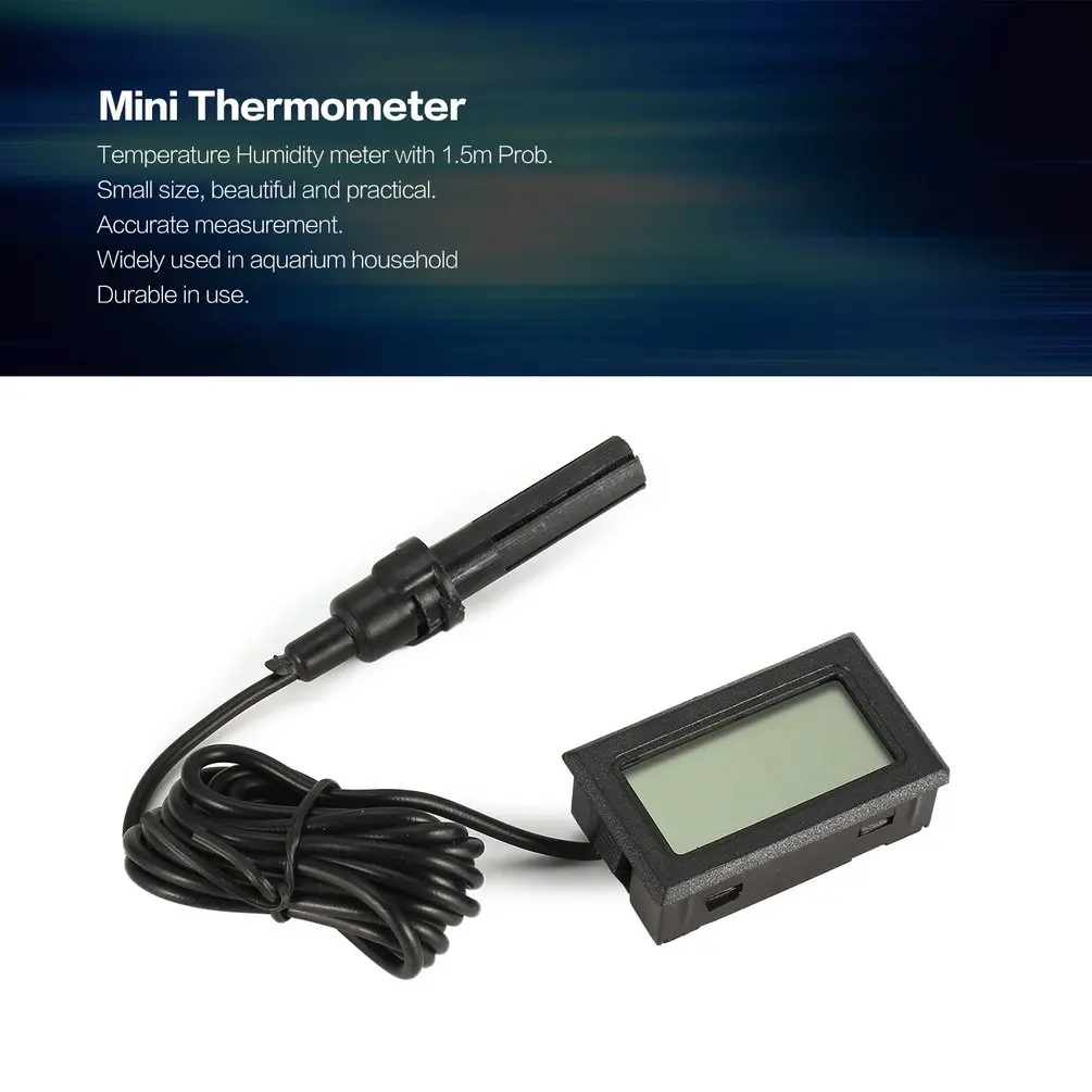 

Mini Electronics Thermometer Hygrometer Temperature Humidity Meter Detector Tester with Line 1.5m Probe for Aquarium Household