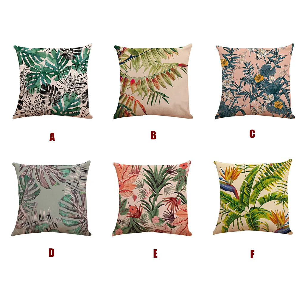 

Tropical Plants Palm Leaf Green Leaves Printed Flax European Style Mixed Cushion Cover 45x45 Cojines Decorativos Para Sofa #5