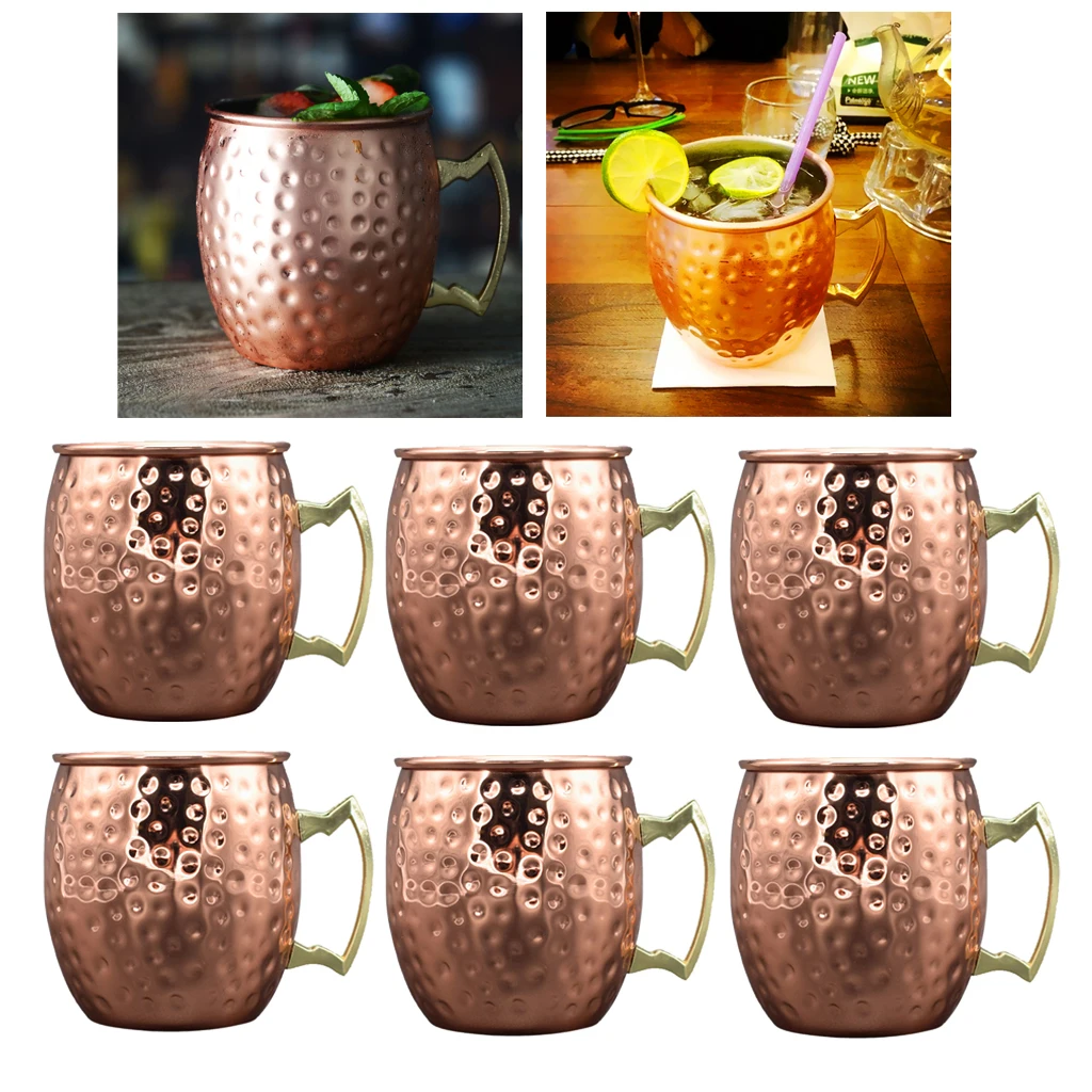 Moscow Mule Copper Mugs Set of 6  Solid Stainless Steel Handcrafted Copper Finish Mug for Cocktail 530ML