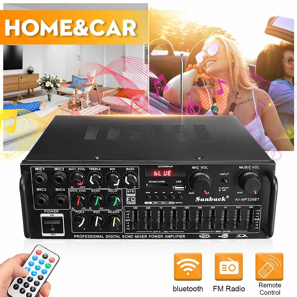 

1200W Home Amplifiers Audio bluetooth Amplifier Subwoofer Amplifier Home Theater Sound System Mini Amplifier Professional