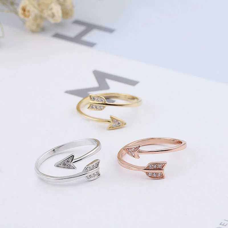 LNRRABC 1PC New Drop Shipping Alloy Arrows Crystal Women Allergy Free Rings Hot Sale Open Sagittarius 3 Colors Adjustable Rings