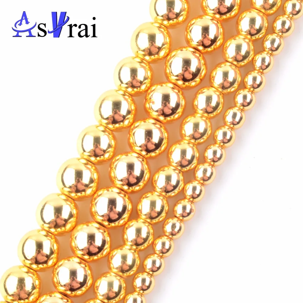 

A+ Natural Gold Hematite Stone Round Loose Beads for Jewelry Making 4mm-10mm Spacer Beads Diy Bracelet Necklace Accessories 15"