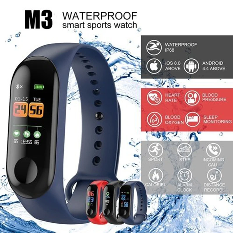 

M3 Fitness Bracelet IP67 Waterproof Watch Connect Android Wristband Man Blood Pressure Activity Tracker Sport Smart Watch Women