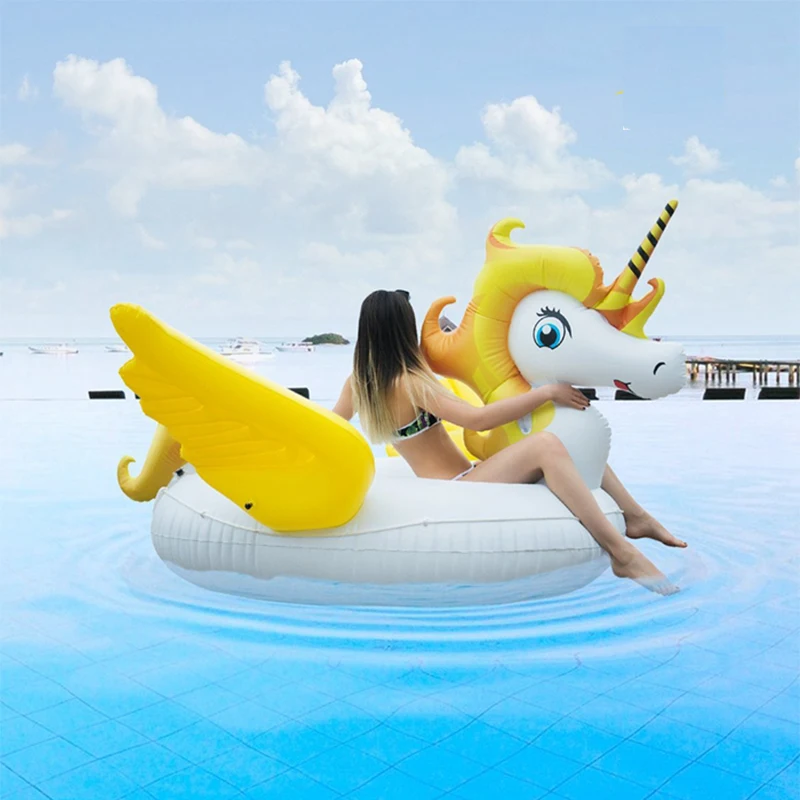 Гигантские надувные единорог желтый Pegasus бассейн плавательный пояс для плавания круг надувной матрас водные игрушки для детей и взрослых