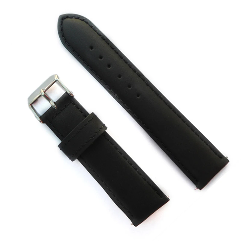 Calf Genuine Leather Watch Strap Black Vintage Style Watch Band 22mm