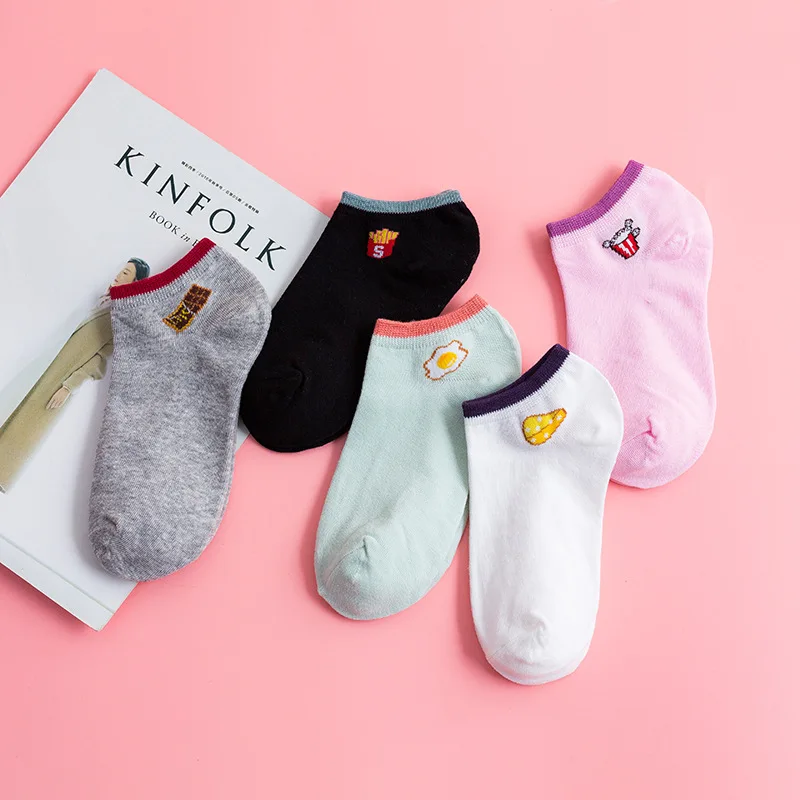 

5 Pair/lot Cotton Short Socks Women Girls Cute Funny Print Ankle Socks Low Summer Boat Socks Candy Color Slipper Socks FUNCILAC