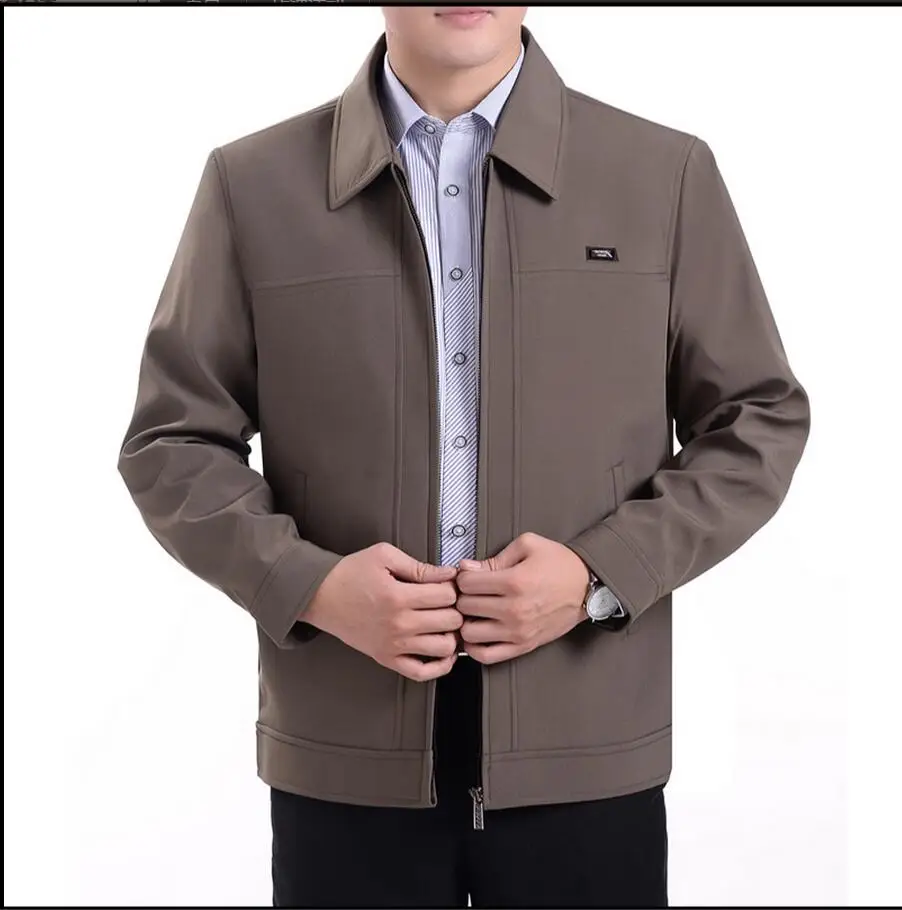 L-4XL весна осень мужские куртки с отложным воротником пальто среднего возраста мужские повседневные пальто на молнии мужская куртка размера плюс одежда - Цвет: zipper light gary