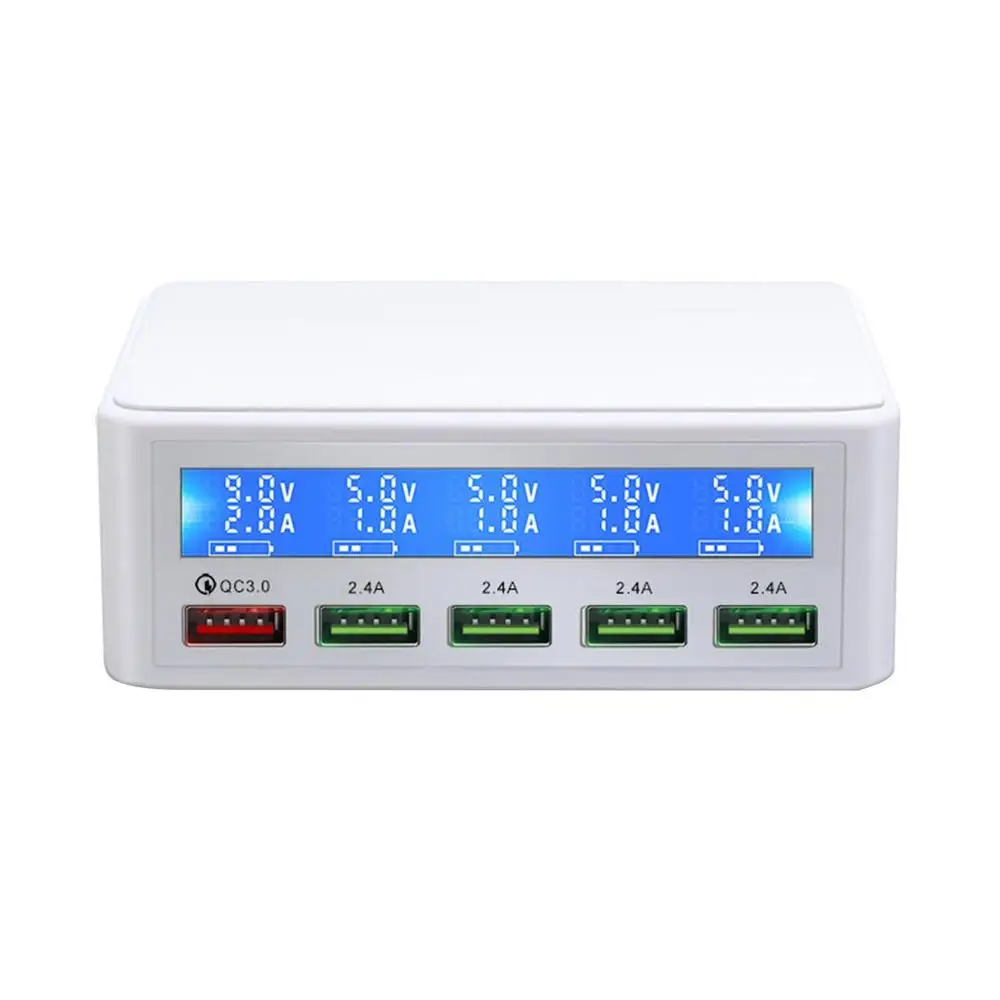 

USB Quick Charger 5US10A50W 5-Port LED Display Quick Charge 3.0 Fast Charger Desktop Charging Station