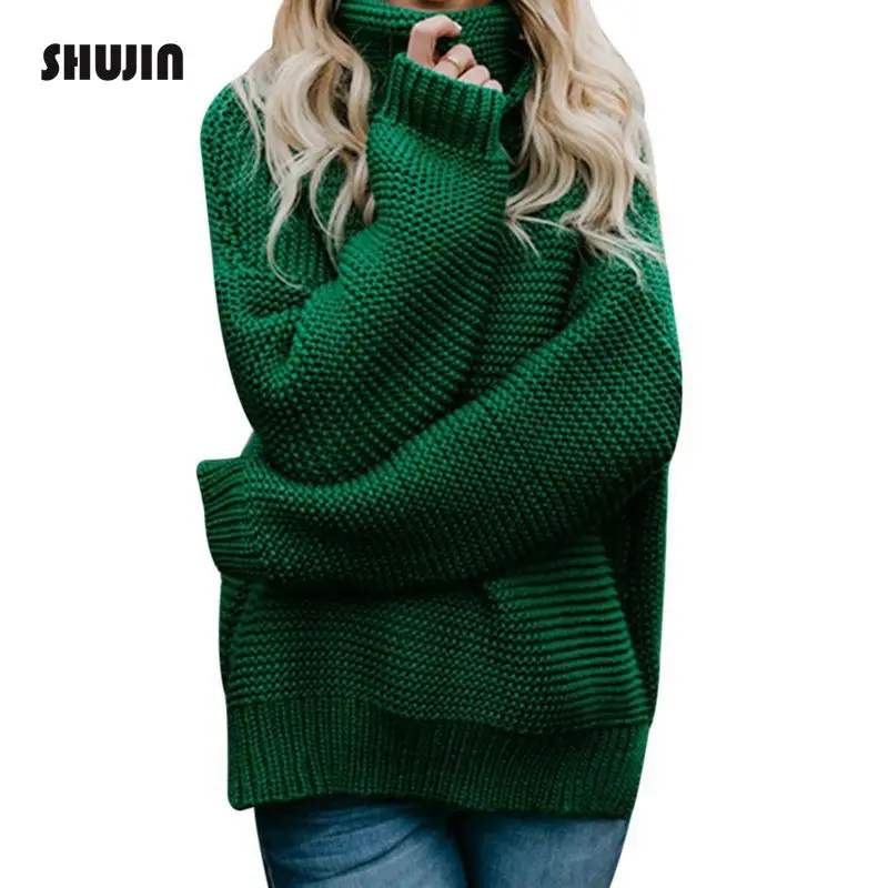 

SHUJIN 2018 Plus Size Women Sweaters Turleneck Warm Thick Winter Cable Knitted Sweater Oversized Female Pullover Jumpers