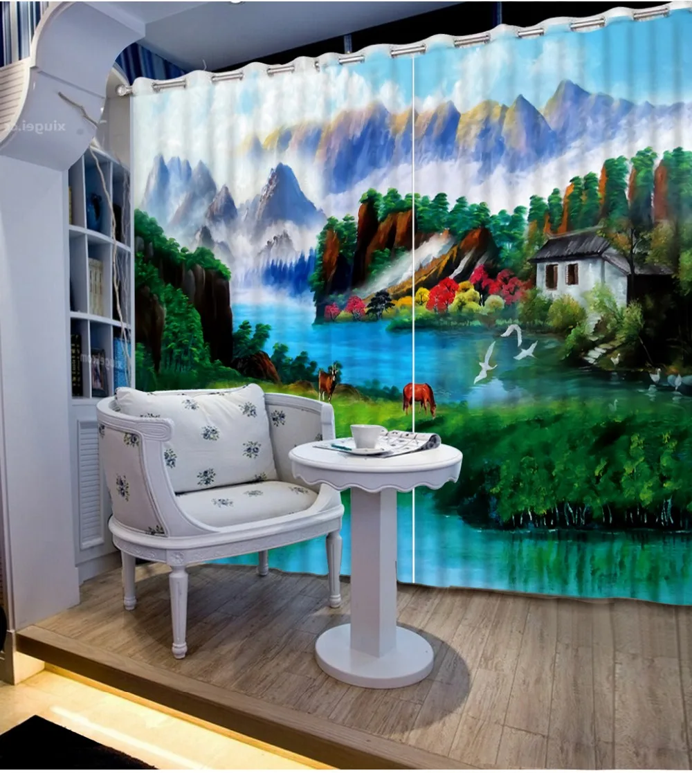

custom japan door curtain Oil painting landscape 3d curtains Bedroom living room light blocking curtain