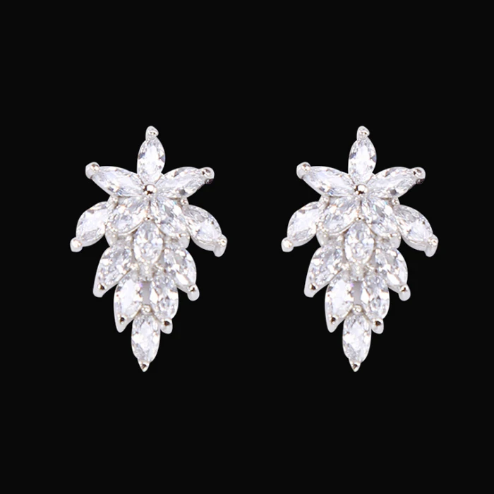 Luxury Crystal Zircon Leaf Shaped Stud Earrings AAA Cubic Zirconia