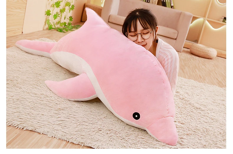 Dorimytrader New Soft Sea Animal Dolphin Plush Pillow Giant Stuffed Cartoon Dolphin Shark Toy Doll for Kids Adults Gift Decoration 140cm 160cm DY50447 (2)