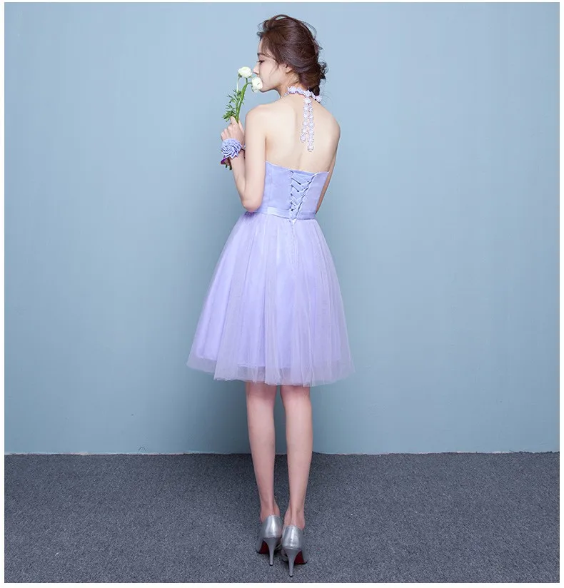 Женщины Лаванда Круглая горловина греческом стиле нарядное платье короткие светло-фиолетовый Бальные платья Стильный Новая мода 2018