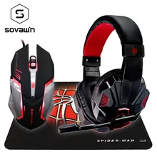 Sovawin Gaming Mouse LED Professional 6 Button Stereo Gaming Headphones Cool Spiderman Mousepad Anti-skid for Gaming PC office