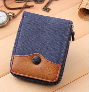 

Denim canvas wallet men's double vertical section large capacity wallet