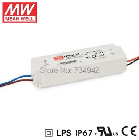 

MEANWELL 24V 20W UL Certificated LPV series IP67 Waterproof Power Supply 90-264V AC to 24V DC