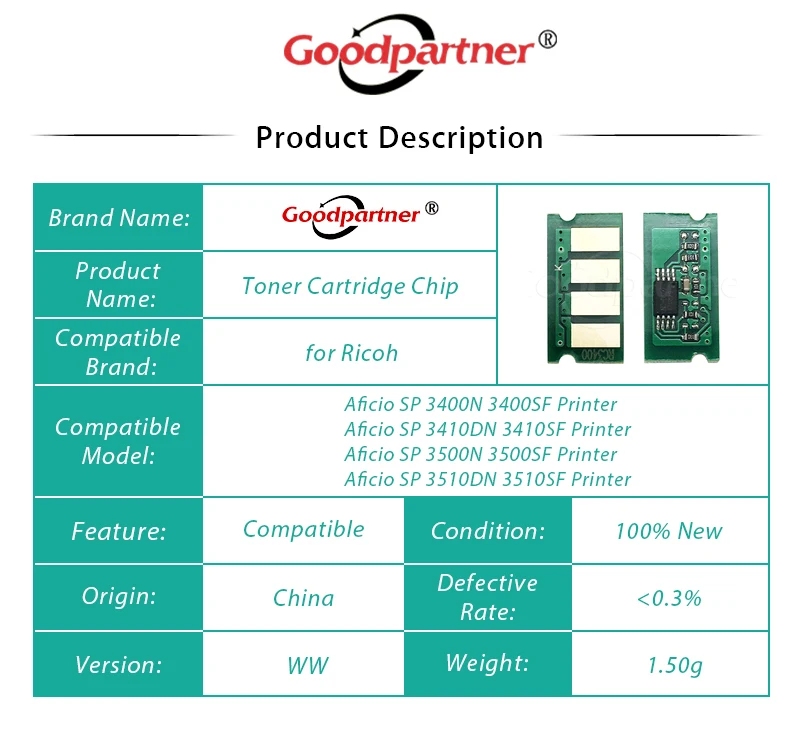 10X SP3400HA 406465 SP3400 SP3410 SP3500 SP3510 чип сброса картриджа с тонером для Ricoh Aficio SP 3400 3410 3500 3510