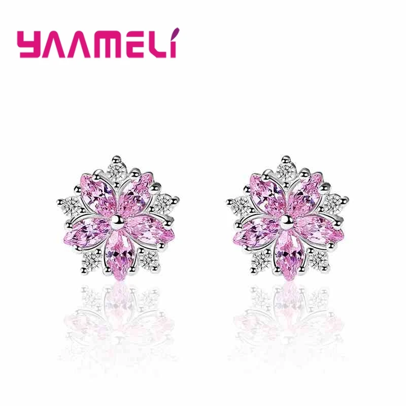 

Giemi Real 925 Sterling Silver Flowers Blossom Tiny Stud Earrings For Bridal Women Pink White Daisy Jewelry Valentine's Gifts