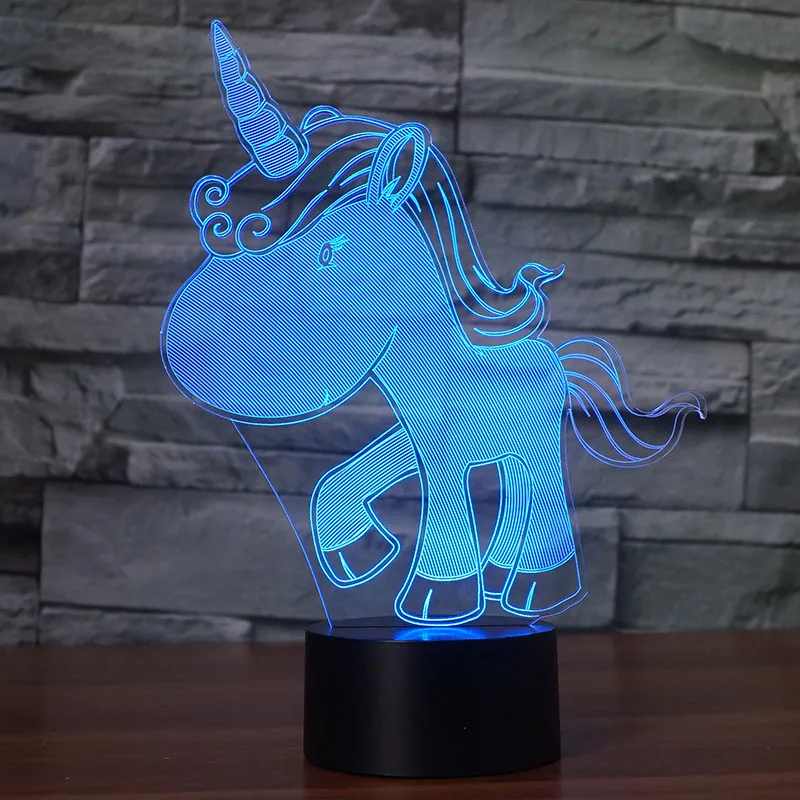 Unicorn cute design LED 3D night light 7 Changing Colors touch switch
