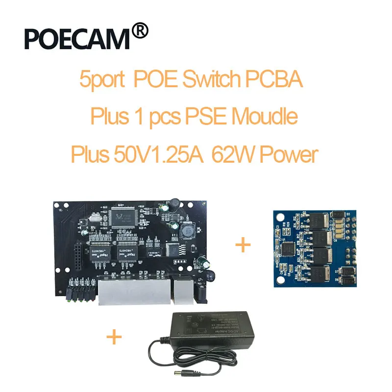 

5 port POE switch Module IEEE802.3af USB Hub 960P/1080P HD ip Camera NVR Mini PC Buletooth wifi LED Optional With power adapter
