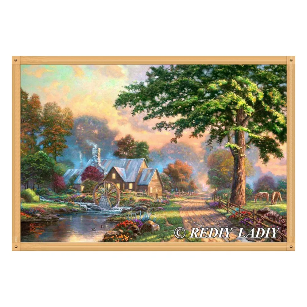 

REDIY LADIY Diamond Painting Cross Stitch Old Mill Scenery 5D Square Drill Diamond Embroidery Crystal Diamond Mosaic Home Decor